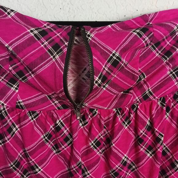 TORRID Womens Sz 0 (L) Pink Black Plaid Strapless Bandeau Crossover Top Blouse - Picture 5 of 7